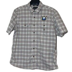 Carhartt Rugged Flex Shirt Men’s XL Red Gray Plaid Relaxed Embroidered Patch